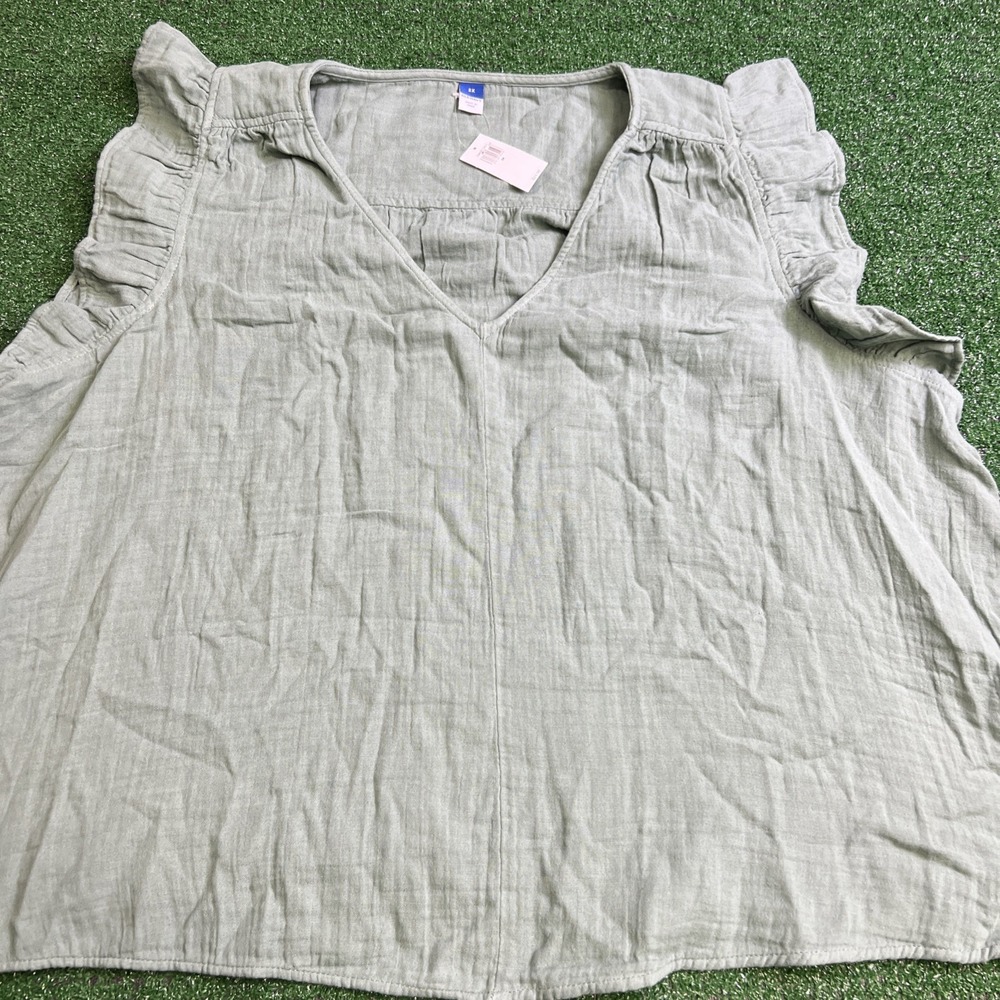 Old Navy Womens Flutter Sleeve Swing Cotton Blouse Dried Sage Green Size 3XL NWT